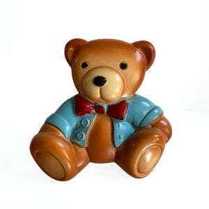 Vintage 1950’s MCM Chalkware Cartoon Teddy Bear Red Bow Tie Wall Hanging Decor